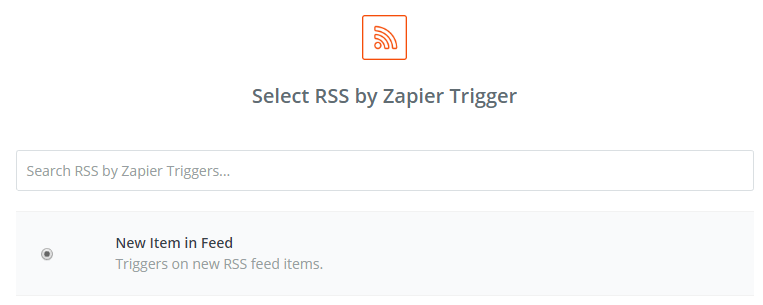 Select RSS by Zapier Trigger Screenshot