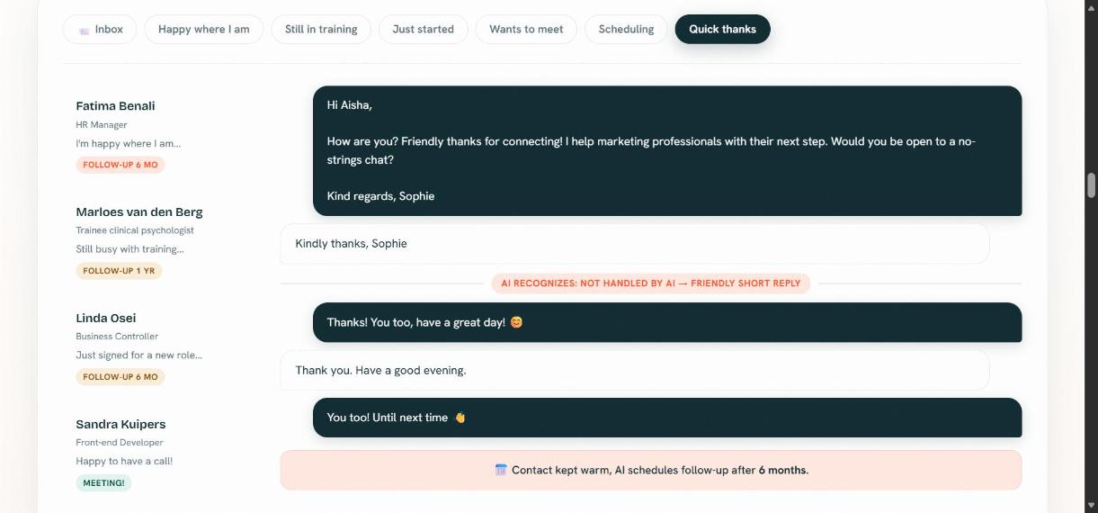 One inbox: AI recognises intent and picks the right follow-up